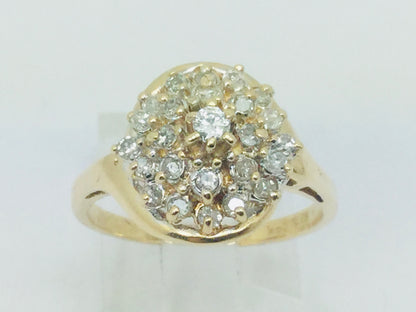 14k Yellow Gold Round Cut 40pt Diamond Cluster Ring