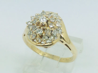 14k Yellow Gold Round Cut 40pt Diamond Cluster Ring