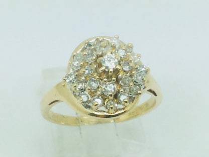 14k Yellow Gold Round Cut 40pt Diamond Cluster Ring
