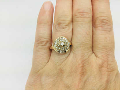 14k Yellow Gold Round Cut 40pt Diamond Cluster Ring