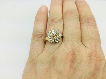 14k Yellow Gold Round Cut 40pt Diamond Cluster Ring