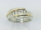 14k White & Yellow Gold Round Cut 25pt Diamond Channel Set Band Ring