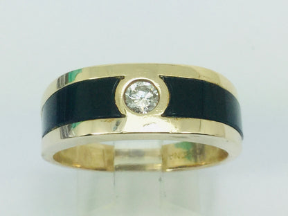 14k Yellow Gold Round Cut 25pt Diamond Solitaire & Black Onyx Ring