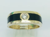 14k Yellow Gold Round Cut 25pt Diamond Solitaire & Black Onyx Ring
