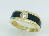 14k Yellow Gold Round Cut 25pt Diamond Solitaire & Black Onyx Ring