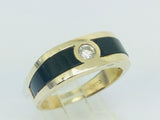 14k Yellow Gold Round Cut 25pt Diamond Solitaire & Black Onyx Ring