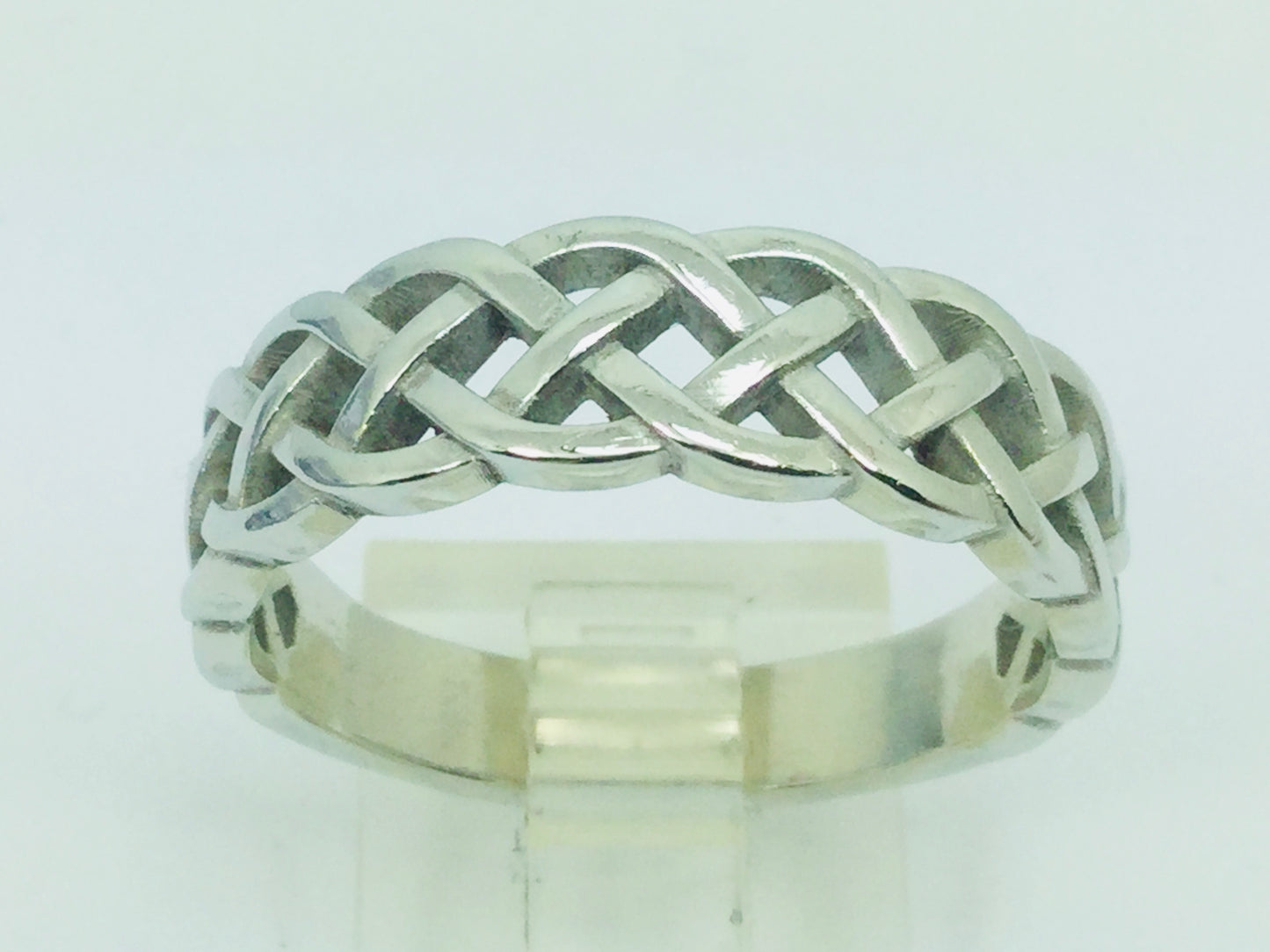 14k White Gold 6.8mm Custom Celtic Pattern Band Ring