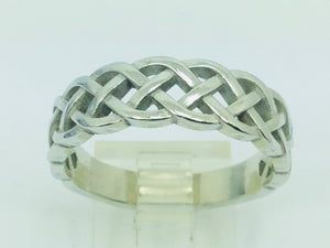 14k White Gold 6.8mm Custom Celtic Pattern Band Ring