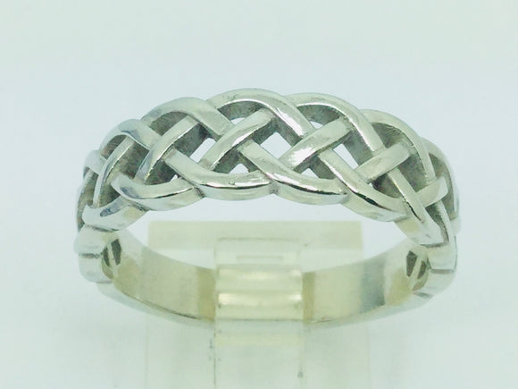 14k White Gold 6.8mm Custom Celtic Pattern Band Ring
