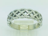 14k White Gold 6.8mm Custom Celtic Pattern Band Ring