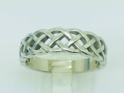 14k White Gold 6.8mm Custom Celtic Pattern Band Ring