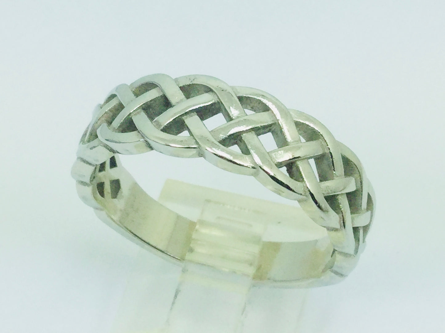 14k White Gold 6.8mm Custom Celtic Pattern Band Ring