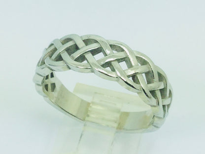 14k White Gold 6.8mm Custom Celtic Pattern Band Ring