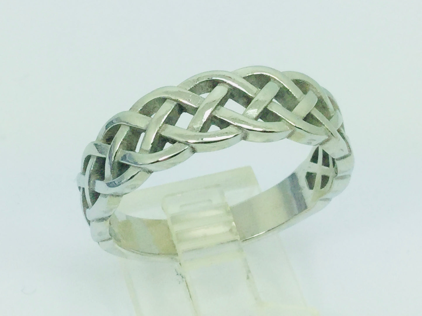 14k White Gold 6.8mm Custom Celtic Pattern Band Ring