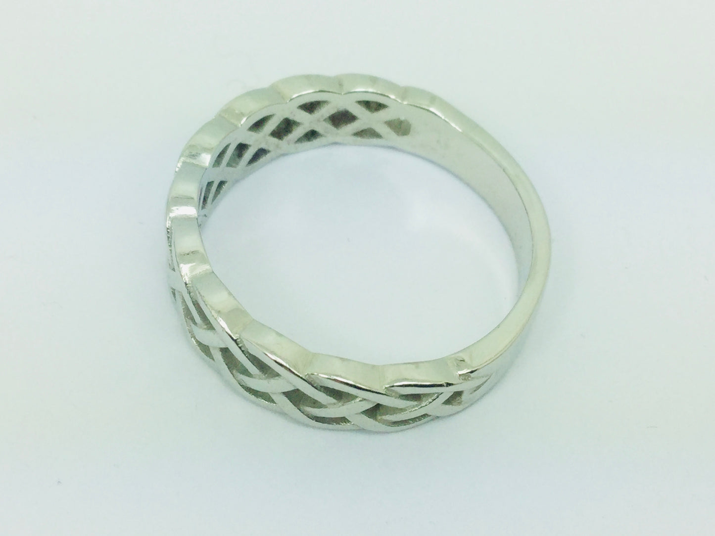 14k White Gold 6.8mm Custom Celtic Pattern Band Ring