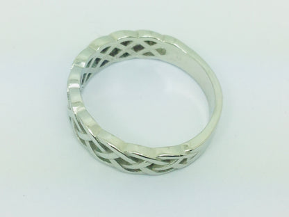 14k White Gold 6.8mm Custom Celtic Pattern Band Ring