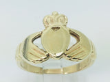 10k Yellow Gold Irish Claddagh Heart, Crown and Hands Ring
