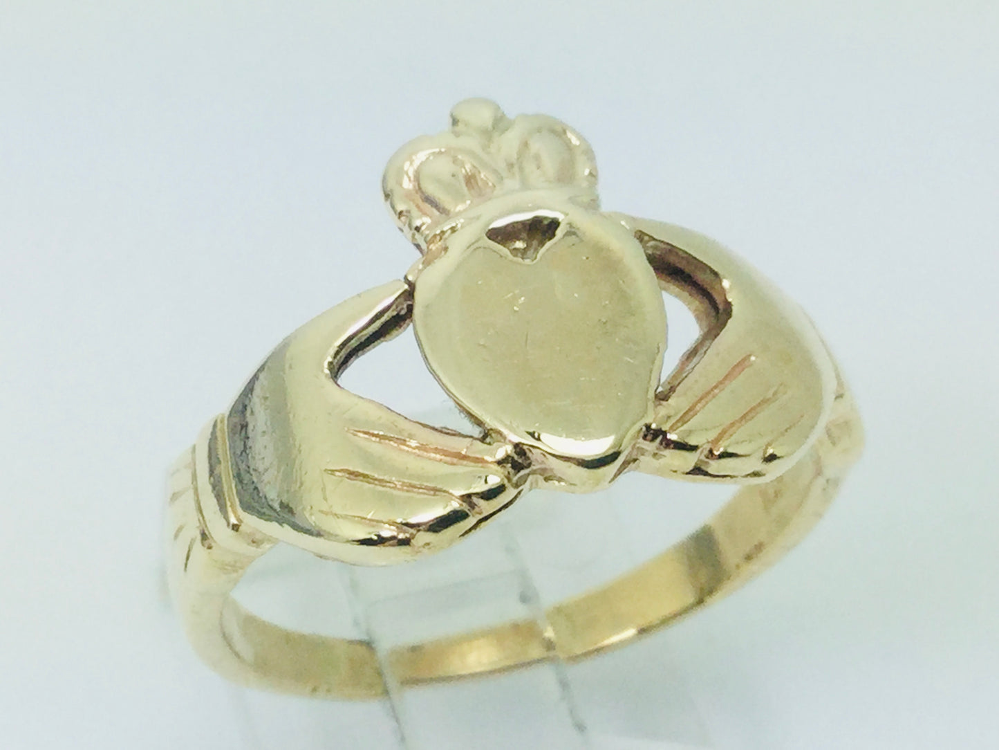 10k Yellow Gold Irish Claddagh Heart, Crown and Hands Ring