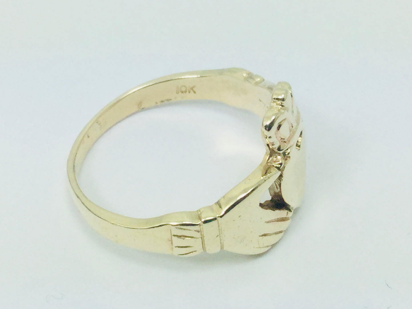 10k Yellow Gold Irish Claddagh Heart, Crown and Hands Ring
