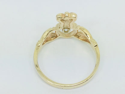10k Yellow Gold Round Cut 5pt Diamond Irish Claddagh Heart, Crown and Hands Ring