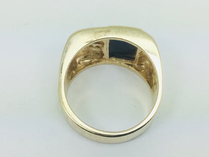 10k Yellow Gold Rectangular Cut Black Onyx and 3pt Diamond Ring