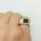 10k Yellow Gold Rectangular Cut Black Onyx and 3pt Diamond Ring