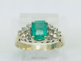 10k Yellow Gold Rectangle Cut 67pt Emerald May Birthstone & 20pt Diamond Cluster Ring
