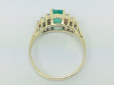 10k Yellow Gold Rectangle Cut 67pt Emerald May Birthstone & 20pt Diamond Cluster Ring