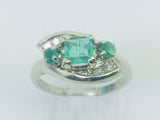 14k White Gold Princess and Round Cut 55pt Emerald May Birthstone & Diamond Ring