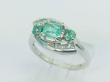 14k White Gold Princess and Round Cut 55pt Emerald May Birthstone & Diamond Ring