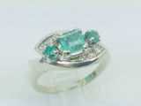 14k White Gold Princess and Round Cut 55pt Emerald May Birthstone & Diamond Ring