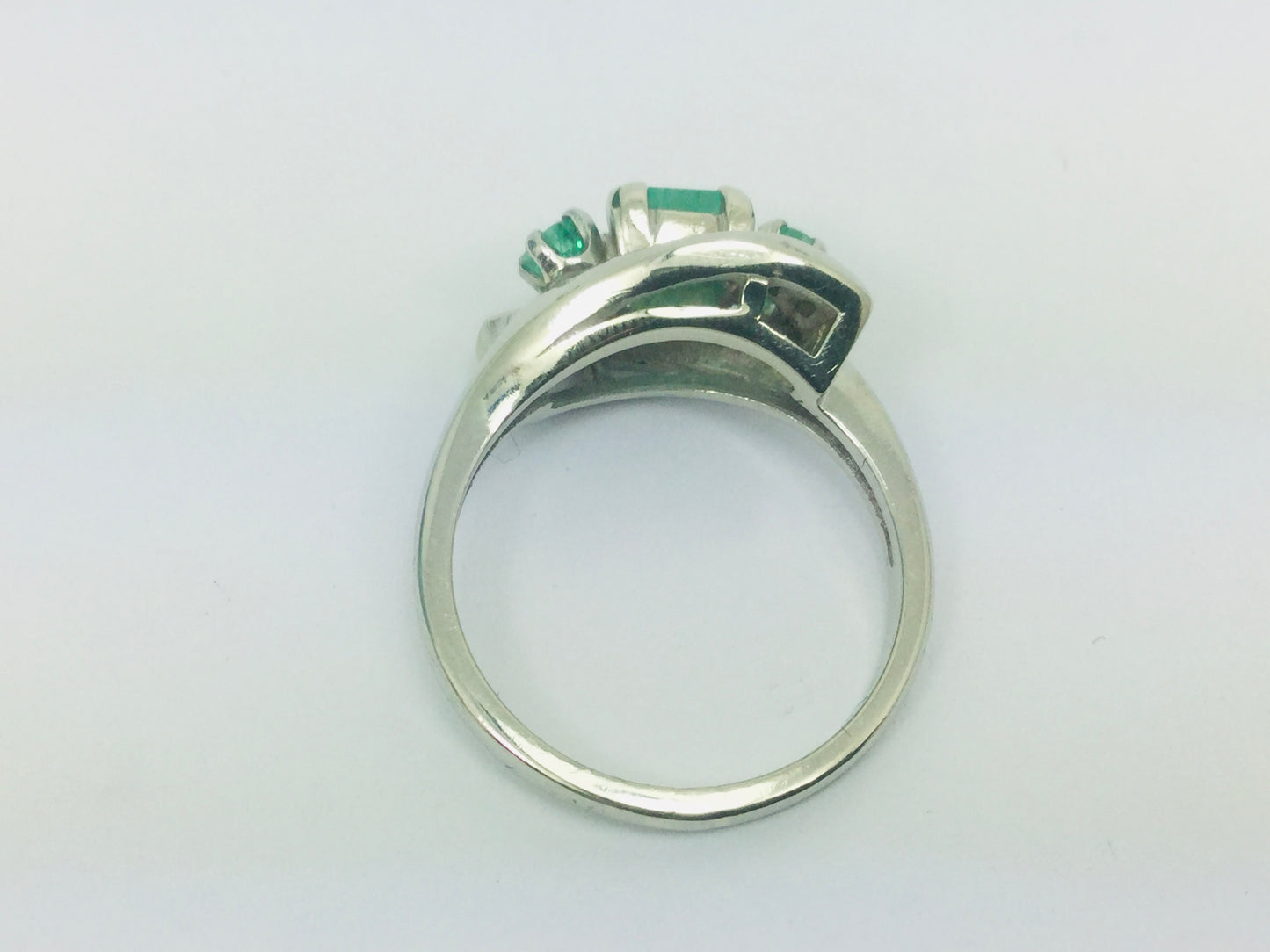 14k White Gold Princess and Round Cut 55pt Emerald May Birthstone & Diamond Ring