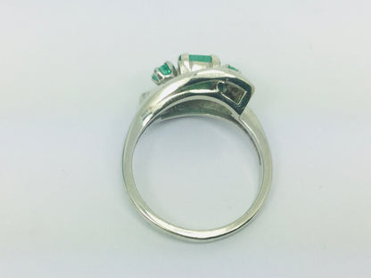 14k White Gold Princess and Round Cut 55pt Emerald May Birthstone & Diamond Ring