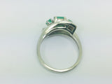 14k White Gold Princess and Round Cut 55pt Emerald May Birthstone & Diamond Ring