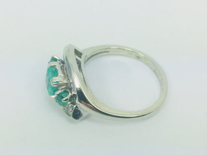 14k White Gold Princess and Round Cut 55pt Emerald May Birthstone & Diamond Ring
