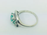 14k White Gold Princess and Round Cut 55pt Emerald May Birthstone & Diamond Ring