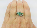14k White Gold Princess and Round Cut 55pt Emerald May Birthstone & Diamond Ring