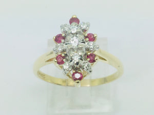 14k Yellow Gold Oval Cut 30pt Ruby July Birthstone & 18pt Diamond Cluster Ring