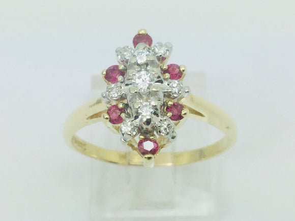 14k Yellow Gold Oval Cut 30pt Ruby July Birthstone & 18pt Diamond Cluster Ring