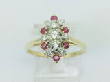 14k Yellow Gold Oval Cut 30pt Ruby July Birthstone & 18pt Diamond Cluster Ring