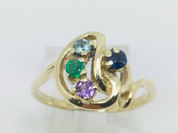 10k Yellow Gold Round Cut 4 Stone Family Ring