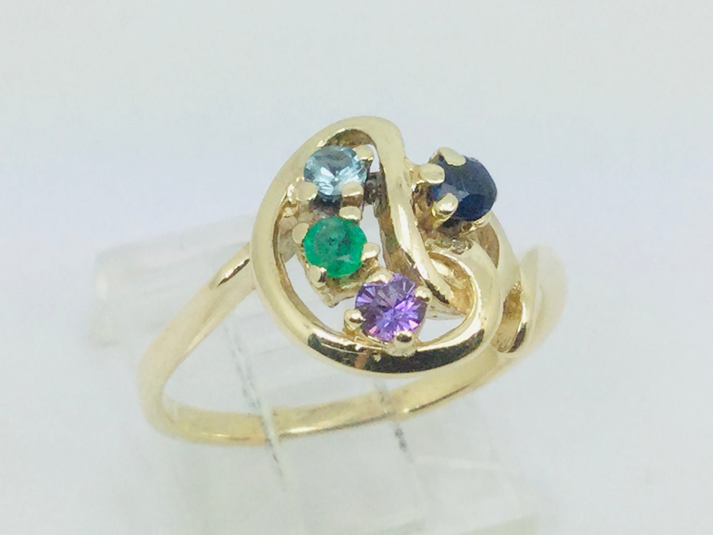 10k Yellow Gold Round Cut 4 Stone Family Ring