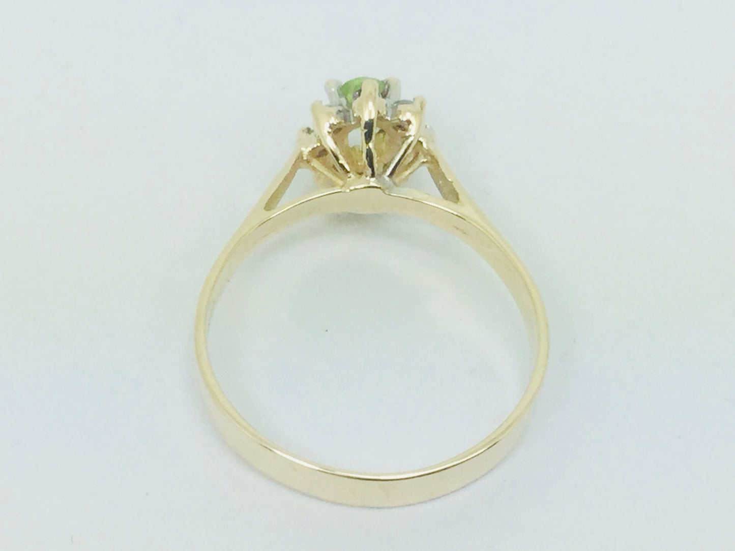 10k Yellow Gold Oval Cut 25pt Peridot August Birthstone & 8pt Diamond Halo Ring