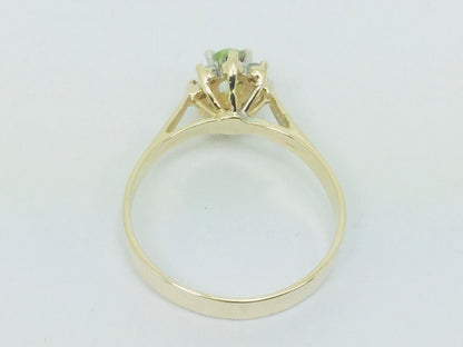 10k Yellow Gold Oval Cut 25pt Peridot August Birthstone & 8pt Diamond Halo Ring
