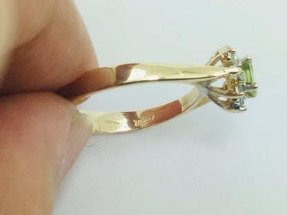 10k Yellow Gold Oval Cut 25pt Peridot August Birthstone & 8pt Diamond Halo Ring