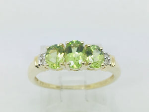 14k Yellow Gold Oval Cut 1.3ct Peridot August Birthstone & 2pt Diamond Halo Ring