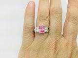 14k White Gold Emerald Cut Pink October Birthstone & Cubic Zirconia (CZ) Ring