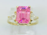 10k Yellow Gold Emerald Cut Pink October Birthstone & Cubic Zirconia (CZ) Ring