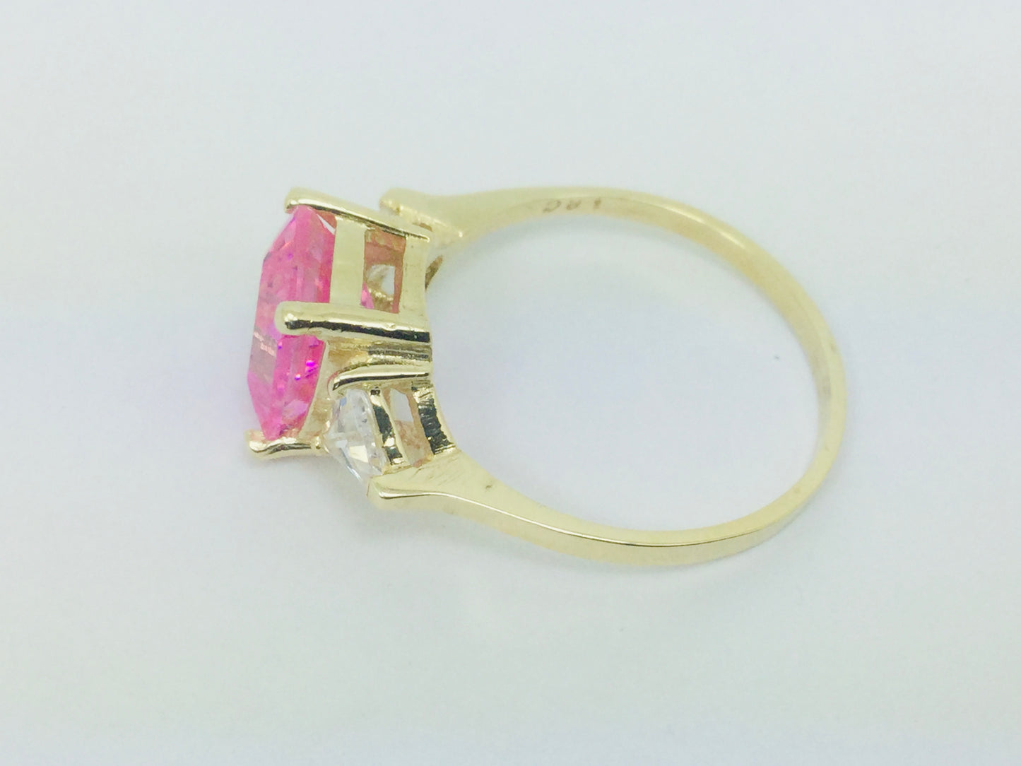 10k Yellow Gold Emerald Cut Pink October Birthstone & Cubic Zirconia (CZ) Ring