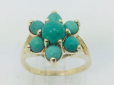 10k Yellow Gold Round Cut Cabochon Turquoise December Birthstone Floral Ring